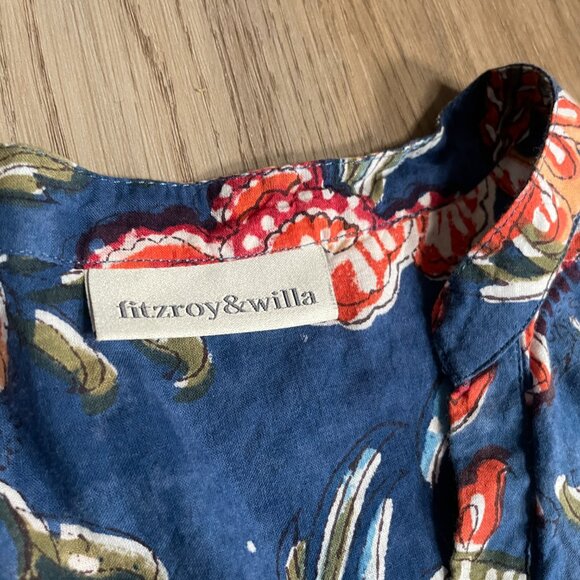 Fitzroy & Willa Marti Tiered Dress M medium blue floral block print India - Picture 3 of 9